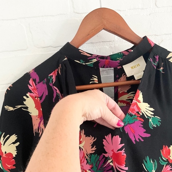 Anthropologie x Maeve Blouse Bella Dark Floral Black Kelly green Pink XS - Picture 5 of 15